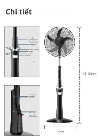 Quạt  sạc 3 trong 1 cao cấp HAKEN Model HK-RF88-18B.S