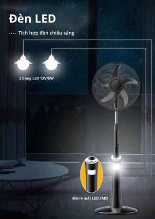 Quạt  sạc 3 trong 1 cao cấp HAKEN Model HK-RF88-18B.S